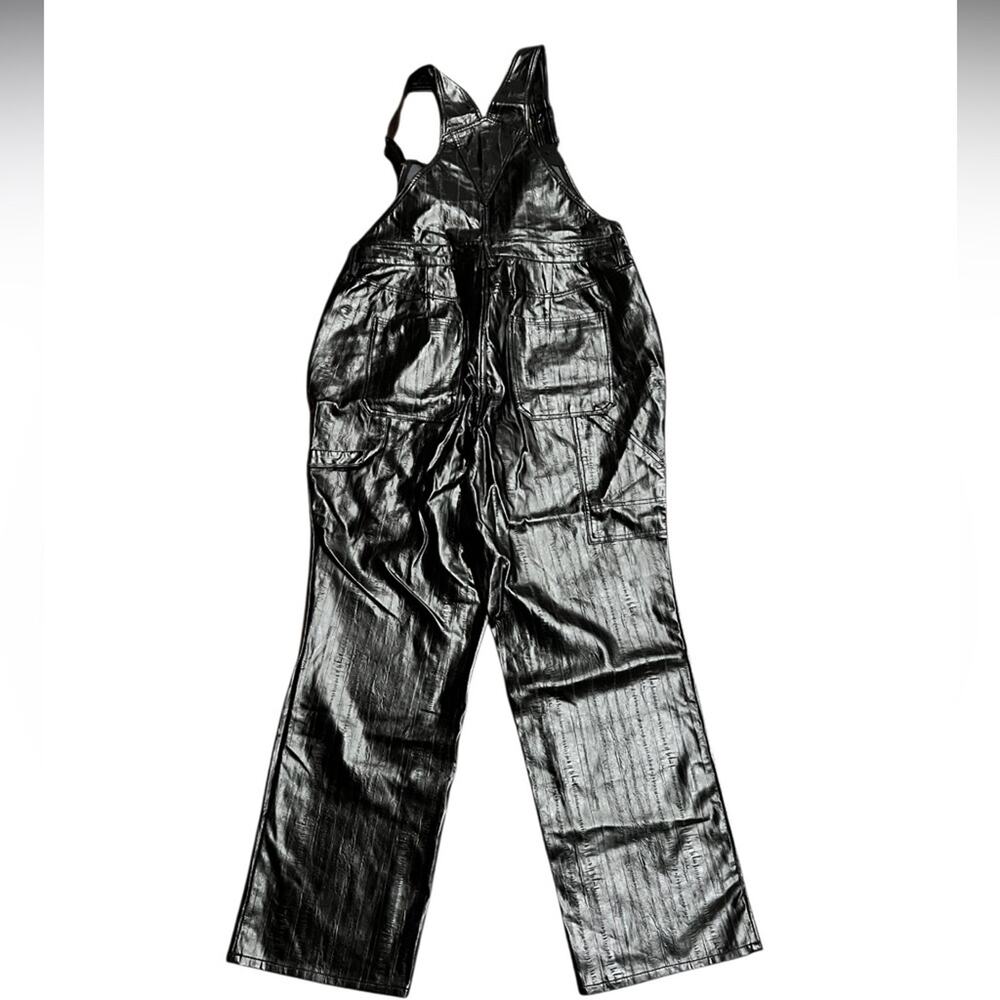 Good American black better than leather faux leather overalls Size 16 NWT - Picture 8 of 12
